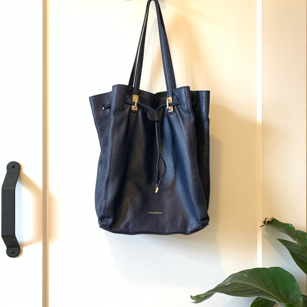 Paul Costelloe Leather Bucket Purse w/ drawstring